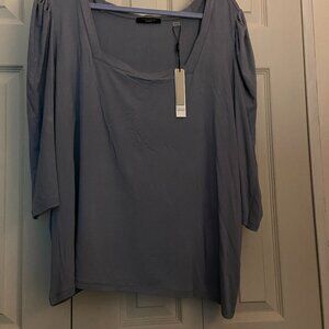 3x, smokey blue top, t-shirt material, NWT